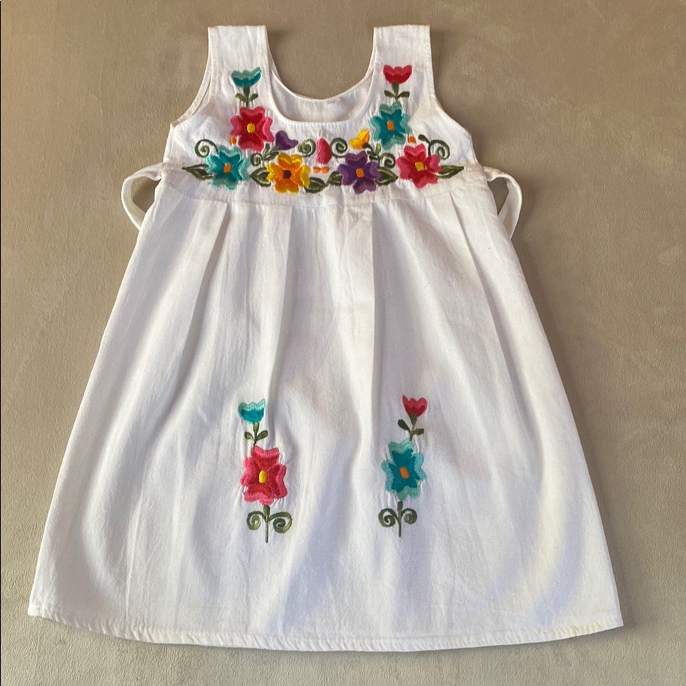 Peruvian Floral Embroidered Linen Dress